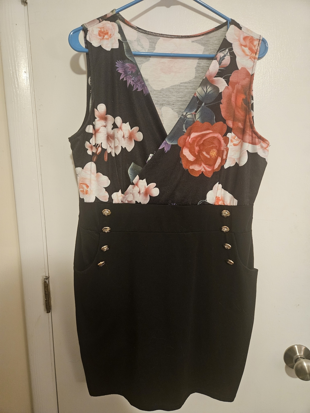 Floral Wrap Black Sheath Dress - Women's